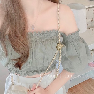 (เข้าเพิ่มพรี7วันค้า🤍📌🔥) JANISBRAND Candy top 🍭ปาดไหล่ผ้าไม่ยับ น่ารักมากกกก