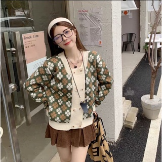 พร้อมส่ง เสื้อคลุมไหมพรม ทอลายดอกชบา หนานุ่ม ำหมพรมแน่นๆ