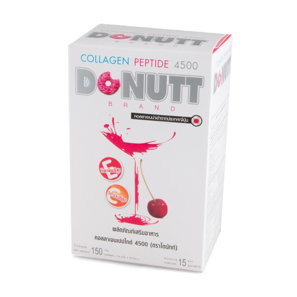 Donutt Collagen 4,500 mg. [15 ซอง] เสริมสร้างคอลลาเจนในร่างกาย เพิ่มความยืดหยุ่น ลดริ้วรอย อาหารเสริม คอลลาเจนผิวขาว