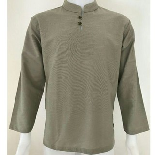 [ส่งฟรี]เสื้อผ้าฝ้าย 100% คอจีน กระดุมกะลา 2 เม็ด สีเทา แขนยาว