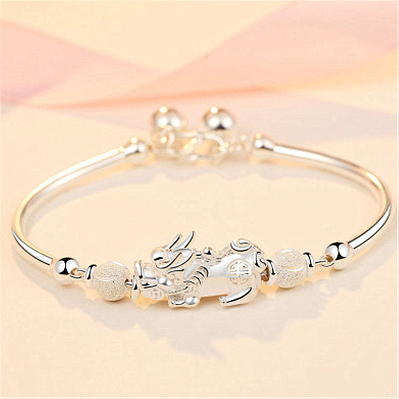 สร้อยข้อมือเงินแท้925 P เครื่องประดับแฟชั่นที่เรียบง่ายมงคลเสี้ยว AU สร้อยข้อมือระฆัง