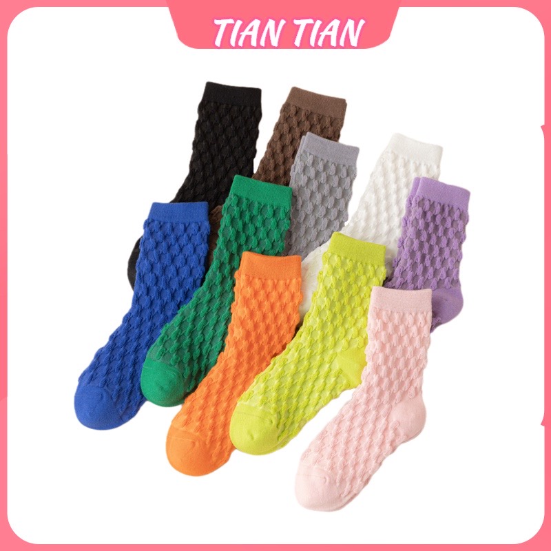 TIAN TIAN T233 ใหม่ ถุงเท้าผ้าฝ้าย สีมาการอง สไตล์เกาหลี สามมิติ สําหรับผู้หญิง