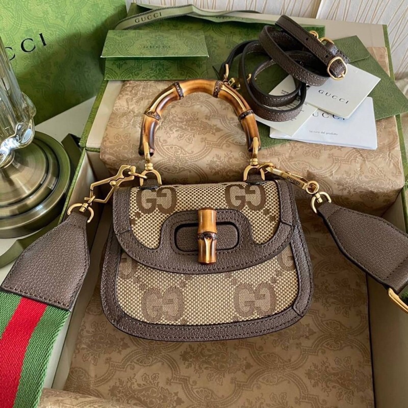 พร้อมส่ง Gucci Mini Jumbo GG Bag With Bamboo Original 17 cm