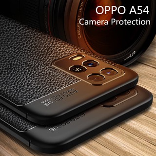 เคสโทรศัพท์กันกระแทกซิลิโคนสำหรับ Camera protector Case For OPPO A54 CPH2239 Soft Silicone Shockproof Bumper Back Cover Lychee Texture TPU Casing