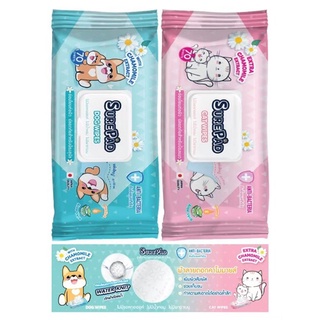 Surepad Cat Wipes แผ่นเปียกเช็ดแมว ทิชชู่เปียกแมว แผ่นใหญ่ ไม่มีพาราเบน ไม่มีแอลกอฮอล์ 70แผ่น/ห่อ