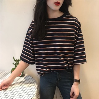 🐋พร้อมส่ง KR stripe tee เสื้อยืดลายทางขวาง