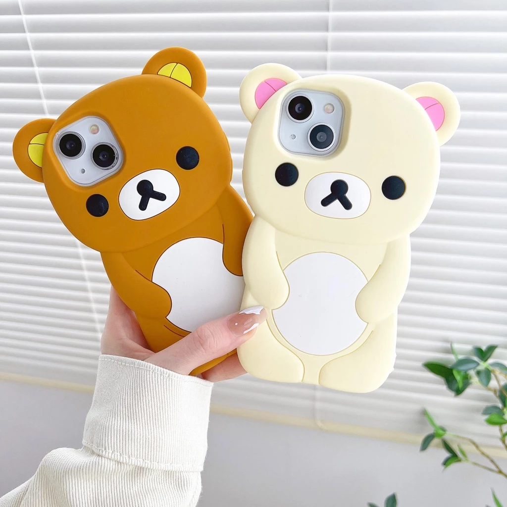 3D RilakkumaหมีซิลิโคนปลอกสําหรับIPhone 14 15 16 11 12 13 17 PLUS Pro MAXกันกระแทกป้องกันกรณี