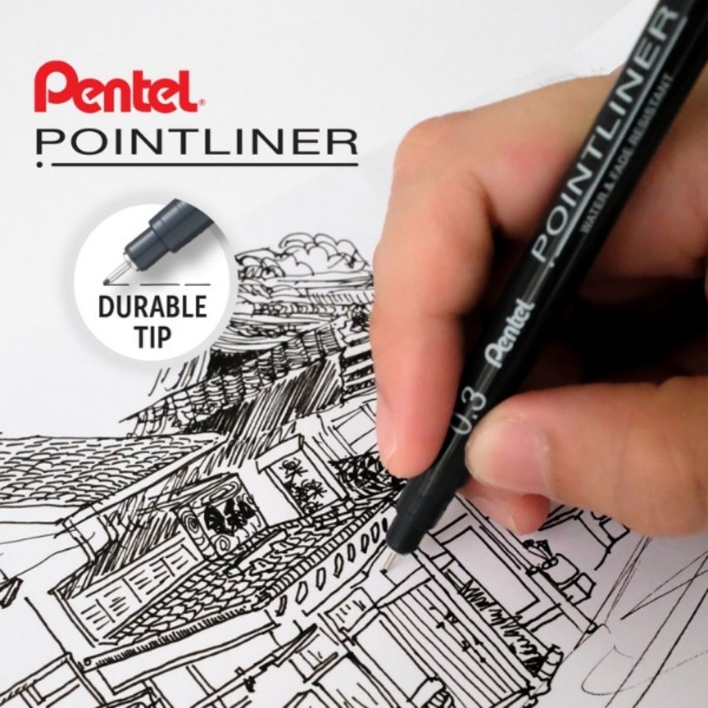 Pentel Pointliner - ปากกากันน้ําและไม่ซีดจาง Black Ideas