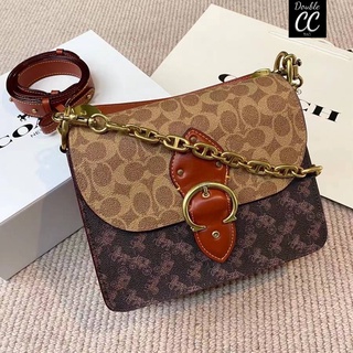 (แท้ 💯%‼ Factory) Co ach Beat Shoulder Bag With Horse And Carriage Print