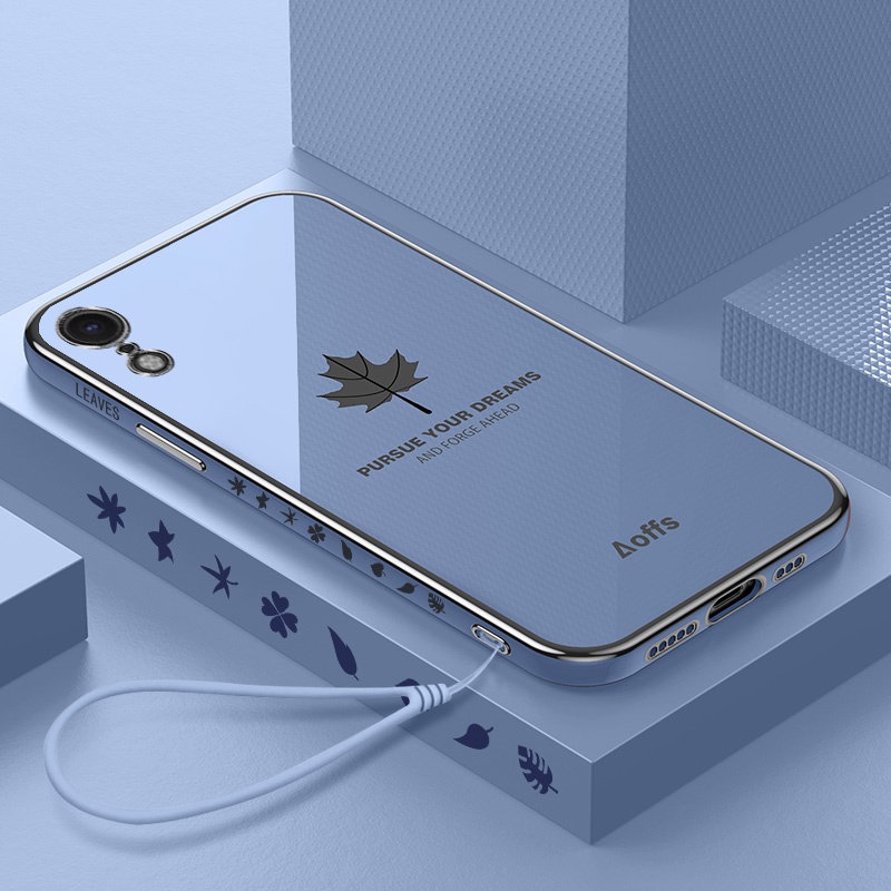 For iPhone 6 Plus 6s Plus 7 Plus 8 Plus X XR XS Max 12 Mini 12 Pro Max SE 11 Pro Max Luxury Shockproof 6D Cute Maple Leaf Soft Phone Case With Gift Lanyard