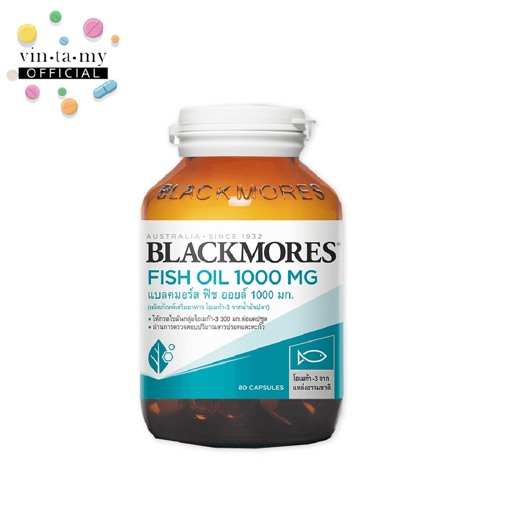 [โฉมใหม่][พร้อมส่งของแท้100%]Blackmores Fish Oil 1000 mg. แบล็คมอร์ ฟิช ออยล์ 1000 มก. 80 แคปซูล [EXP.29/08/2026]