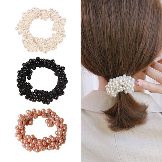 ※สร้อยไข่มุกแฟชั่น Rope Scrunchie Faux Pearl Beads วงผมยืดผม