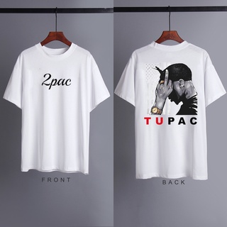 เสื้อขาว - 2PAC Tupac แขนสั้นแฟชั่นสตรีทตัวละครย้อนยุคเสื้อผ้าสั้น 2PAC เสื้อยืดคอกลม