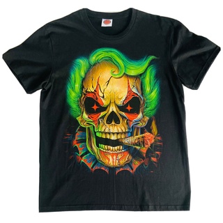 เสื้อยืด พิมพ์ลายกราฟฟิค The Joker Clown Skull Rock สีดํา สําหรับผู้ชาย