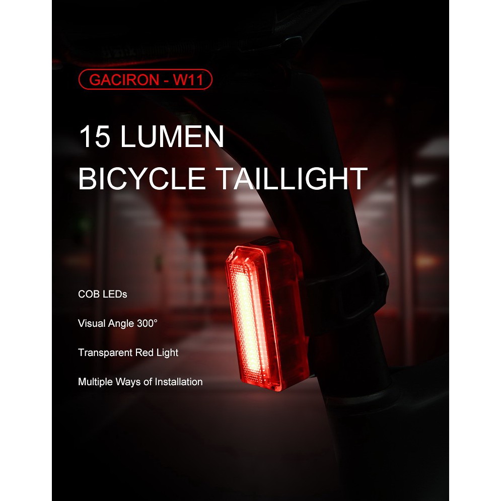 Gaciron W11 Warning Transparent Light ไฟเตือนท้ายจักรยานรุ่นใหม่ ขนาดเล็ก และเบา ชาร์จไฟในตัวผ่าน USB