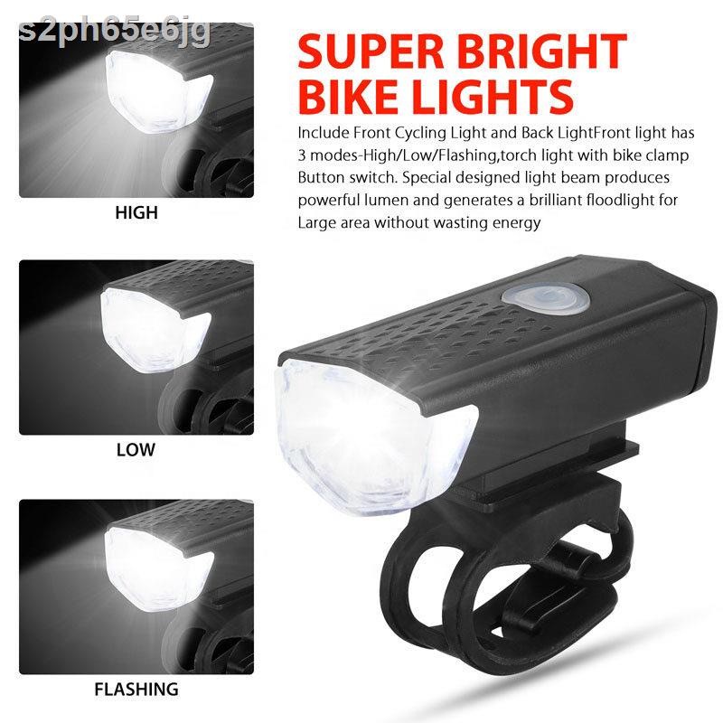 Bicycle Light LED Bike Light USB Rechargeable Headlight Bicycle Front and Rear Light Bicycle Safety Warning Light Waterp