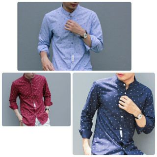 เสื้อเชิ้ตคอจีน  ผ้า Oxford by bonne.chance ลายขีด