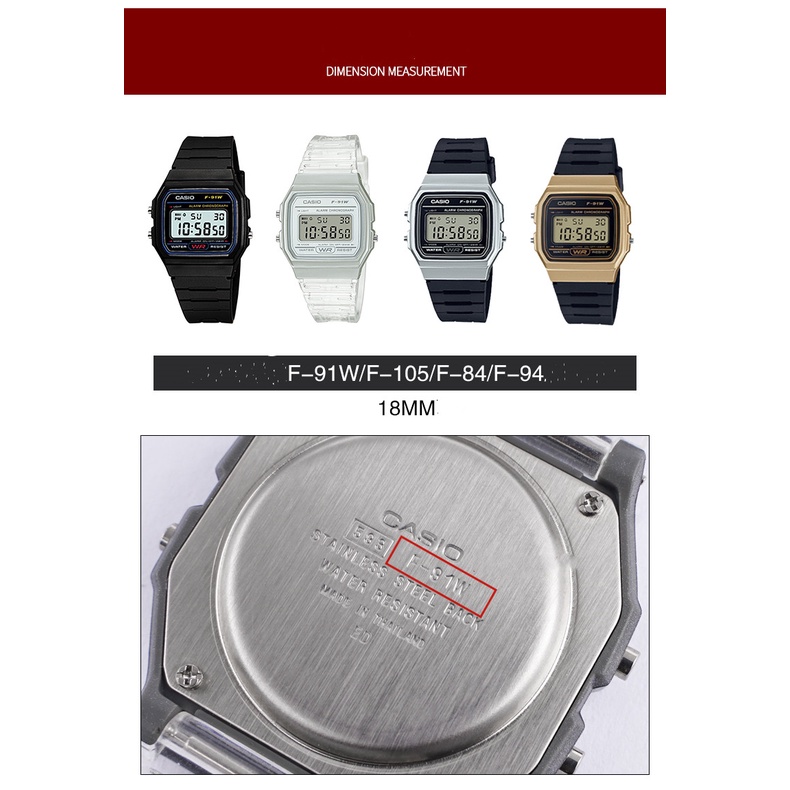 สายนาฬิกาข้อมือซิลิโคน สีดํา สําหรับ Casio F-91W F84 F105 108 A158 A168 AE-1200 1300