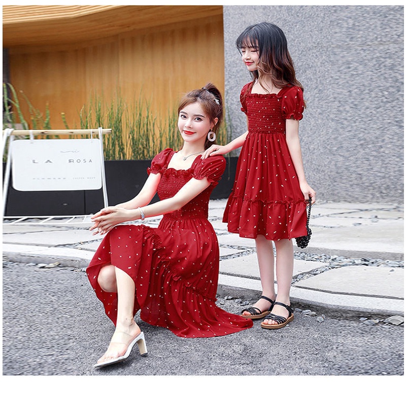 Summer Mother Kids Clothes Women Girls Floral Dresses Family Matching ...