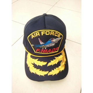 หมวกแก๊ป F-16 ADF กองทัพอากาศ ทหารอากาศ สีดำ มีช่อชัยพฤกษ์ 2 ช่อ