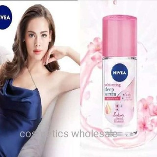 นีเวีย ลูกกลิ้ง ขวดใหญ่ 40มล. สูตรเซรั่ม ไวท์เทนนิ่ง Nivea roll on extra whitening serum sakura  สีชมพูเข้ม กลิ่น ซากุระ