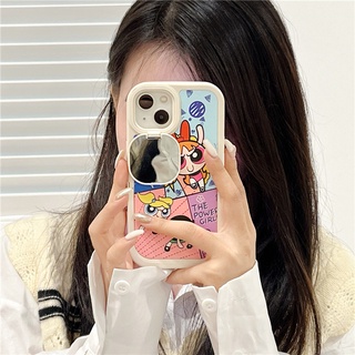 เคสโทรศัพท์มือถือ ปักลายการ์ตูนอนิเมะ The Powerpuff Girls พร้อมขาตั้ง สําหรับ iPhone 14 13 12 11 Pro Max XS XR XSMAX