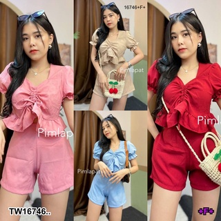 👗Pfashion [ส่งไว!!🚛] P16746 Set 2 ชิ้น เสื้อแขนสั้น รูดผูกตรงกลาง + กางเกงขาสั้น..