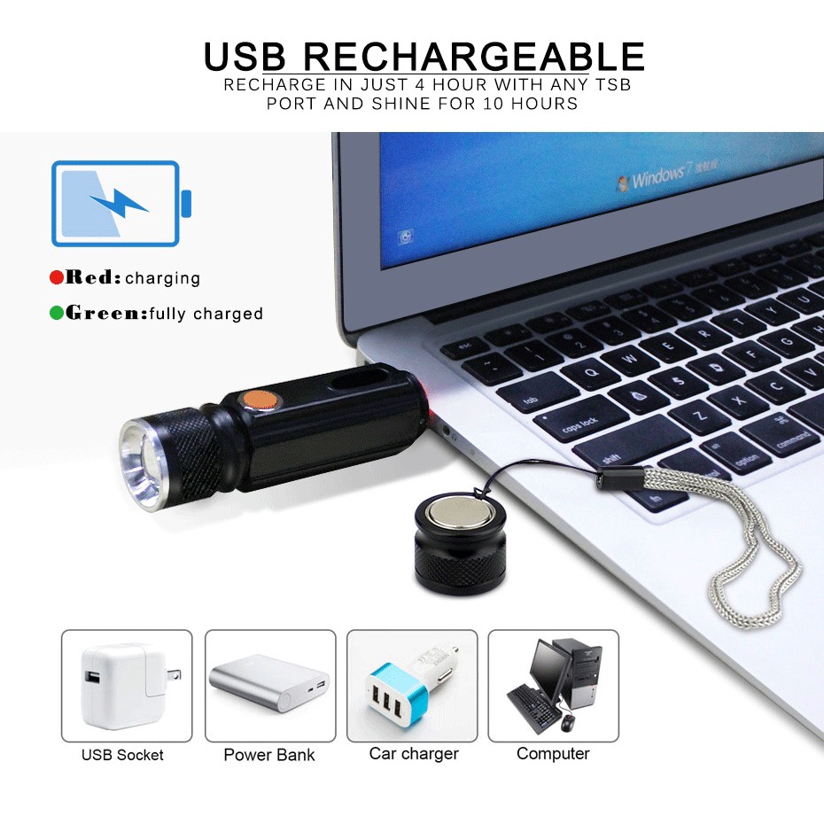 ไฟฉาย LED mini XM-L T6 + COB ซูมได้ มี 3 โหมด แบตเตอรี่ในตัว ชาร์จ USB (สีดำ) ราคา ถูกที่สุด ดีลบีเคเค แกลเลอรีภาพที่ 9
