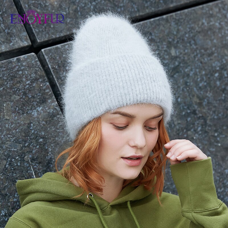 ENJOYFUR Winter hats for women warm long rabbit fur hair female caps