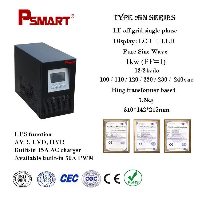 อินเวอร์เตอร์ Inverter Hybrid off grid LVTOPSUN 1Kw หม้อแปลงเทอรอยด์ charger AC  15A ประกันศูนย์ไทย1