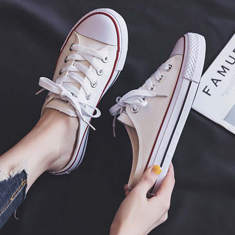 𝑳𝒂𝒆𝒊 𝒃𝒂𝒈&𝒔𝒉𝒐𝒆𝒔 รองเท้าผ้าใบแบบเปิดส้น 2 สี ขาว/ดำ