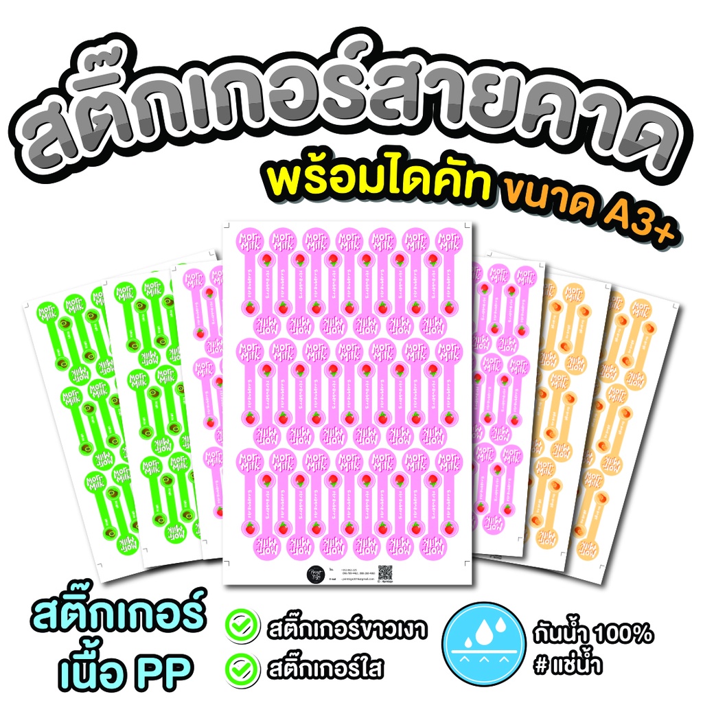 สติ๊กเกอร์สายคาด A3+ ทำฉลากสินค้า พร้อมไดคัท แบบกันน้ำ