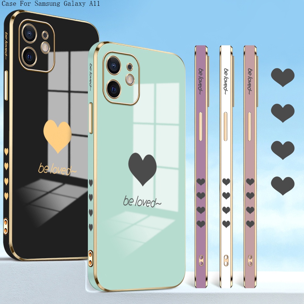 Compatible With Samsung Galaxy A11 A12 A21S A31 A32 A42 A51 A71 4G 5G สำหรับ Electroplating TPU Case Lover Heart เคสโทรศัพท์