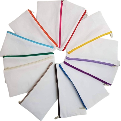 กระเป๋าซิป ใส่ดินสอ ขนาด 4×8นิ้ว  กระเป๋าซิป ใส่ดินสอ ขนาด 4×8นิ้ว ผ้าดิบลายสอง (สามารถใช้สกรีนงานซับลิเมชั่นได้)