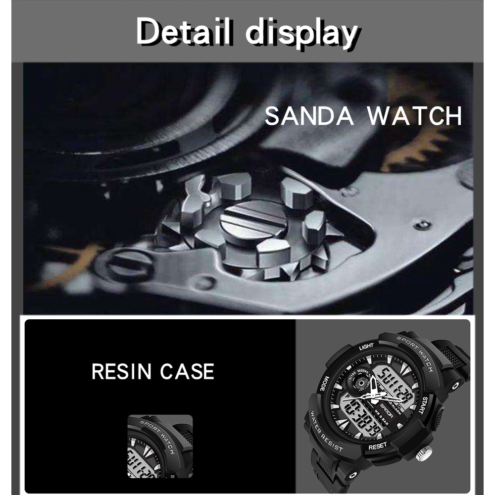 SANDA Men Fashion Sport Watch ทหาร นาฬิกากันน้ำแบบมัลติฟังก์ชั่น Dual แสดงผล Men Watch