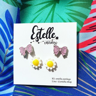 EST06	แป้นโบว์สีม่วง ดอกไม้สีขาวเหลือง	Size 1*1 cm