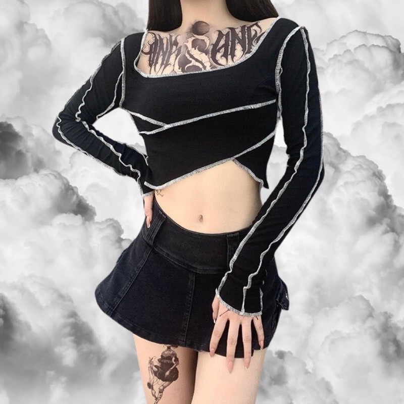 Y2k Aesthetic Grunge Vintage Punk Patchwork Crop Top