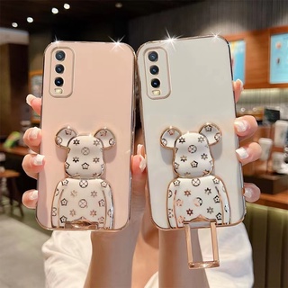 เคสโทรศัพท์มือถือ ซิลิโคนนิ่ม พร้อมขาตั้ง พับได้ หรูหรา สําหรับ Vivo Y20 Y20i Y20S Y12A Y12S Y51 Y31 Y50 Y30 Y19 Y17 Y12 Y15 Y15A Y15S Y01