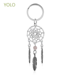 Yolo พวงกุญแจลูกปัด Dreamcatcher สไตล์วินเทจ 2 สีสีชมพู / เขียว 1 ชิ้น