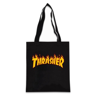 Thrasher กระเป๋าเดินทาง ผ้าแคนวาส ทรงโท้ท 3 ช่อง สีแดง สีดํา สีขาว DIY สําหรับผู้หญิง ช้อปปิ้ง ของขวัญ ห้องครัว