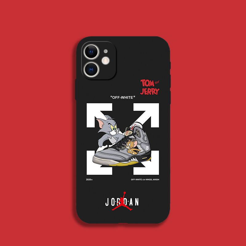 ป้ายแฟชั่น Off-White น่ารักการ์ตูน IPhone 14 Pro Max 13 mini 11 12 Pro XS Max Xr X 6s 7 8 Plus SE2 สีดํา Soft Case Tpu Cover