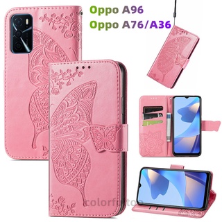 เคสโทรศัพท์หนัง ฝาพับ พร้อมช่องใส่บัตร กันกระแทก สําหรับ Oppo A96 A76 A36 A16 A54S A57 2022