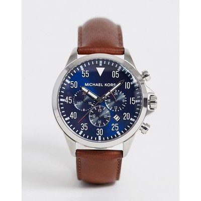 MICHAEL KORS Gage Chronograph Blue Dial Brown สายหนังน้ำตาลปัดน้ำเงิน 45mm #mk8362