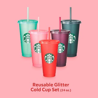 สตาร์บัคส์ เซตแก้ว รียูส เพชร 24 ออนซ์ 5ใบ พร้อมหลอด Starbucks Reusable Glitter Set 24 oz