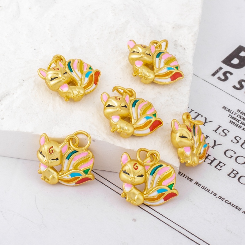 จี้ Fox diy 18k ทองแดง Clad Gold สี Retention Matte Gold หยดน้ํามัน 13 * 14 มม.