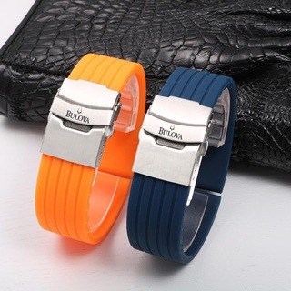 band◄ஐ✇Bulova สายนาฬิกาซิลิโคนสำหรับผู้ชายและผู้หญิง Anti-Horizontal Direct Folding Buckle Strap อุปกรณ์เสริม 18/20mm