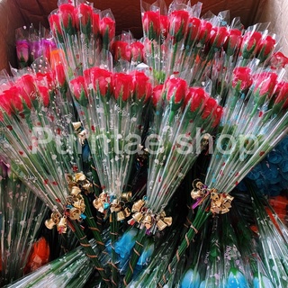 🌹กุหลาบมัดกระดิ่ง 🌹 (โหลละ 59 บาท) กุหลาบวาเลนไทน์ กุหลาบผ้าตกแต่ง ดอกไม้ปัจฉิม มีหลายสีให้เลือก💐