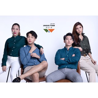 UNIQUEFORM เสื้อเชิ้ต ผ้าอ้อกฟอร์ด แขนยาว คอจีน/คอปก Mix Blue-Green (PURE Oxford Shirt)