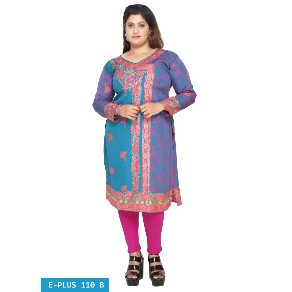 BLUE SHADE PLUS SIZE CREPE KURTI