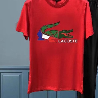 Lacoste ใหม่ เสื้อยืดแขนสั้นลําลอง พิมพ์ลายหนังจระเข้ เข้ากับทุกการแต่งกาย แฟชั่นฤดูร้อน สําหรับผู้ชาย